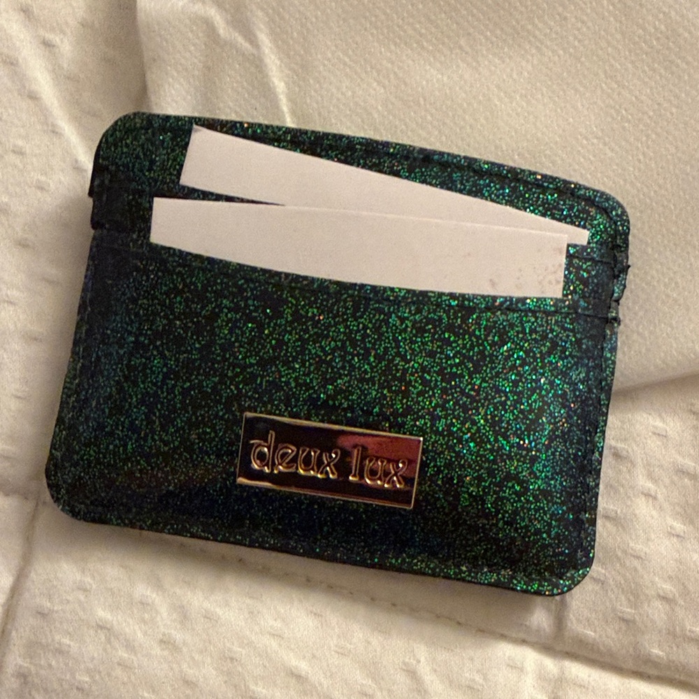 NWT: Deux Lux Emerald and Black Glitter Card Holder